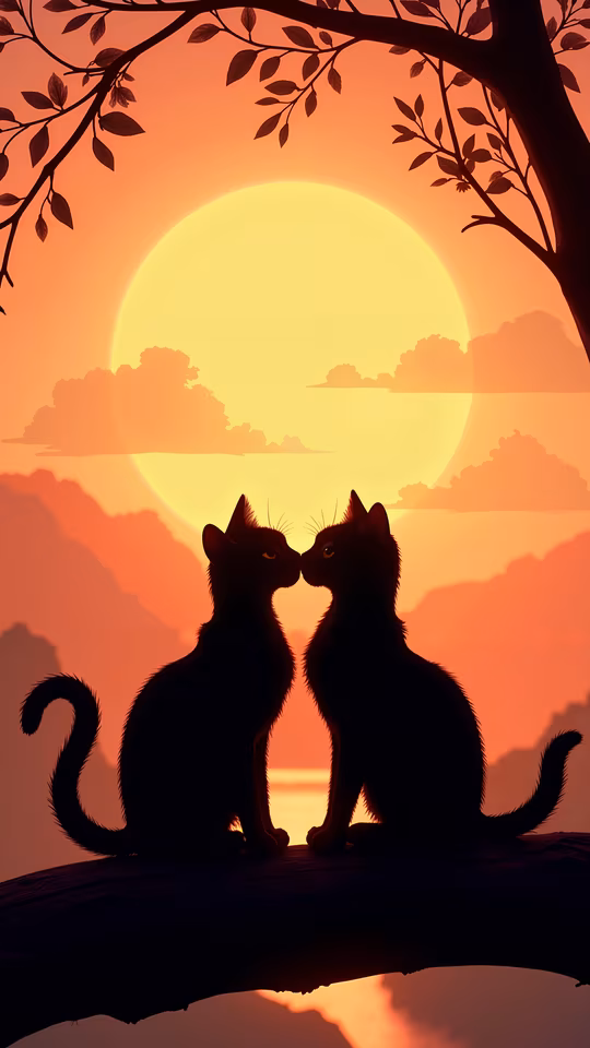 Cats Kissing at Sunset