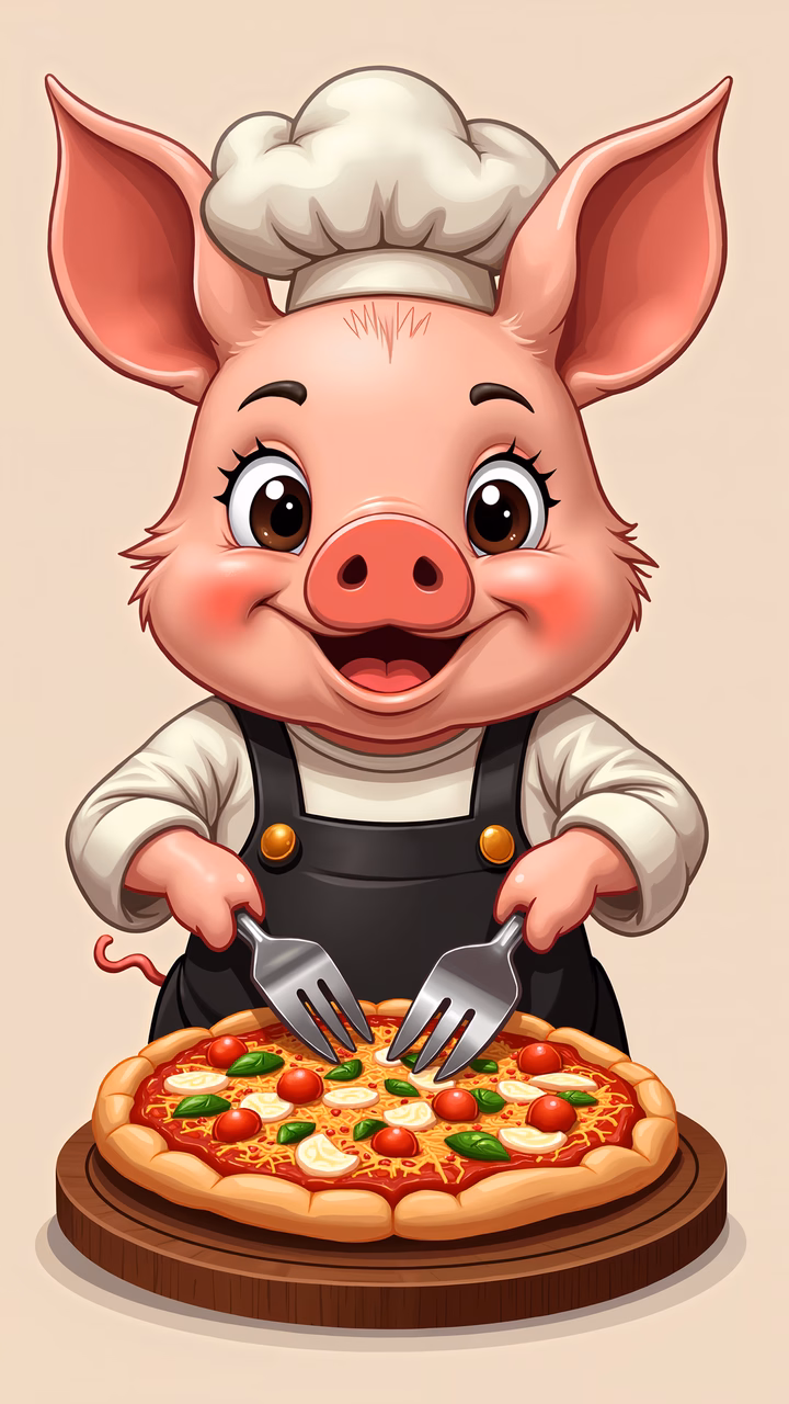 A cute chef pig preparing a tasty pizza!