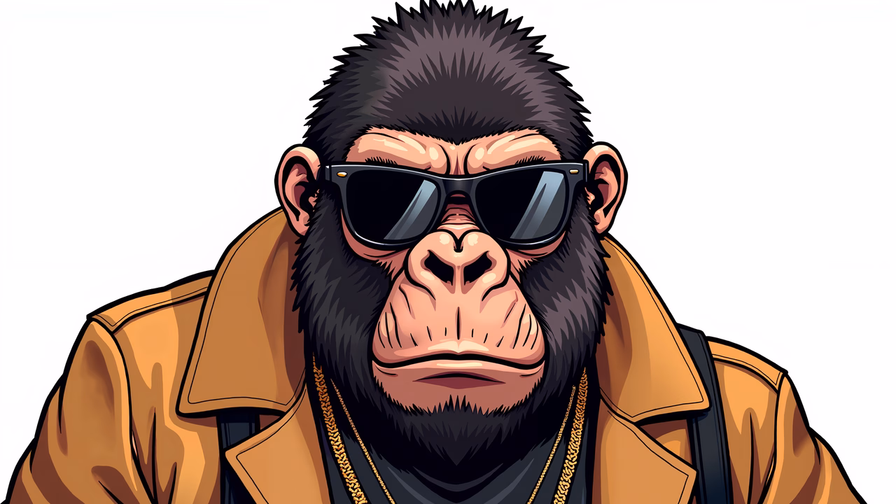 Cool monkey wearing sunglasses and a trench coat, urban style illustration.