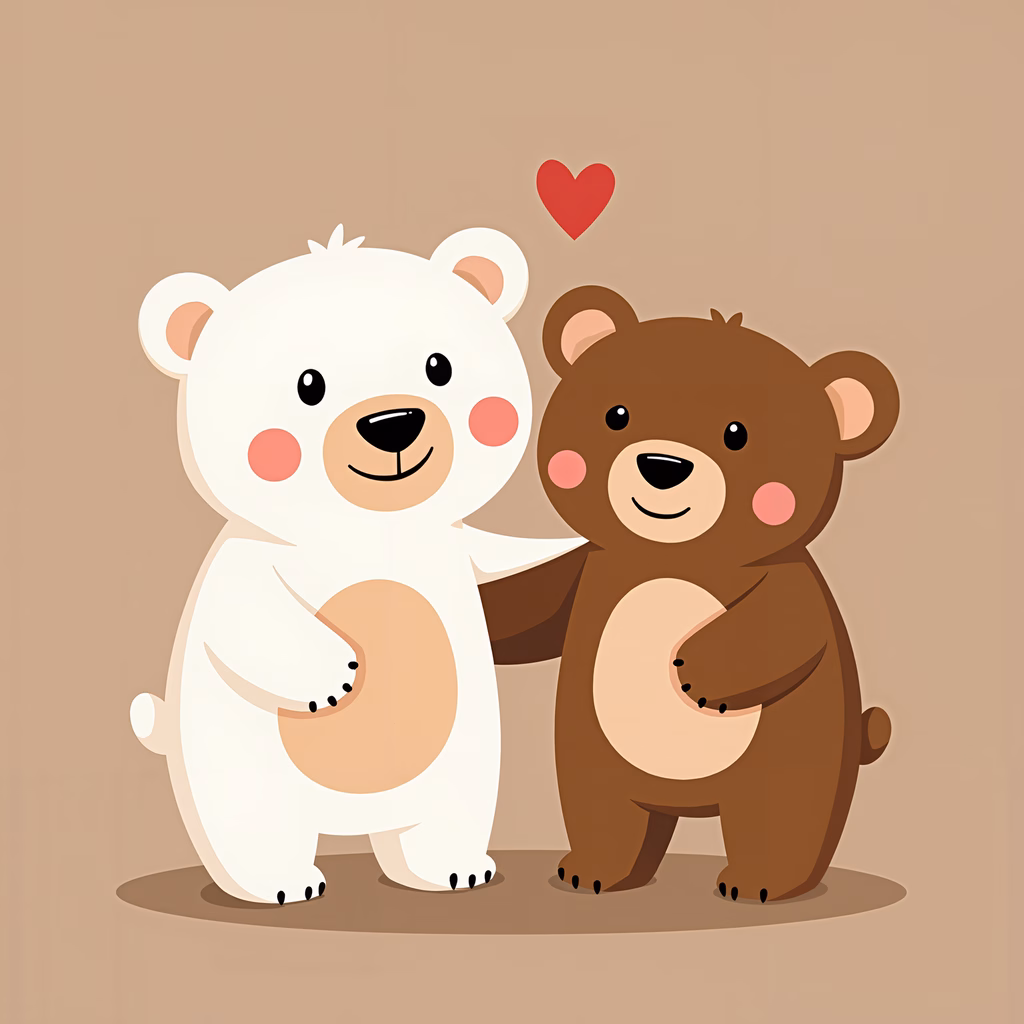 Two cuddly bears hugging, expressing friendship and affection.