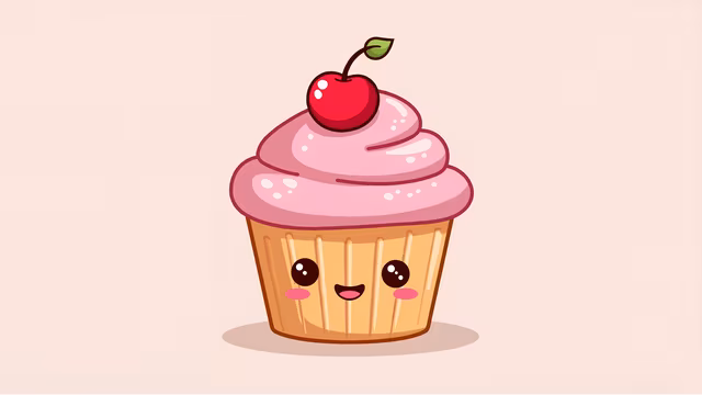 Cupcake with Cherry Illustration