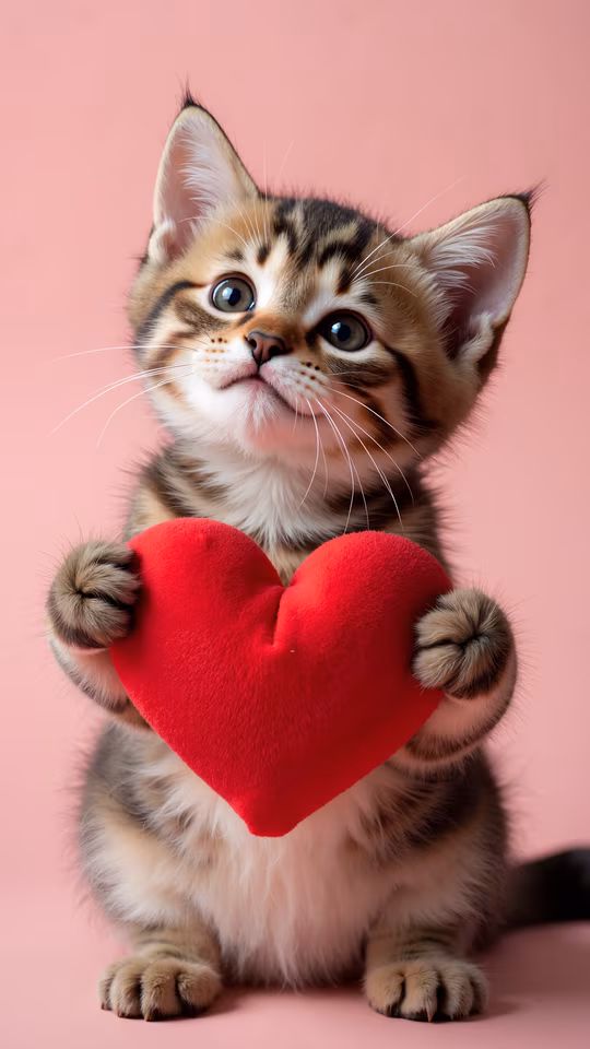 Cute Kitten Holding Heart