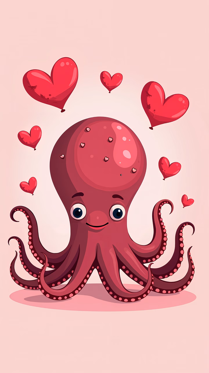 A cute octopus surrounded by hearts, perfect for children’s art.