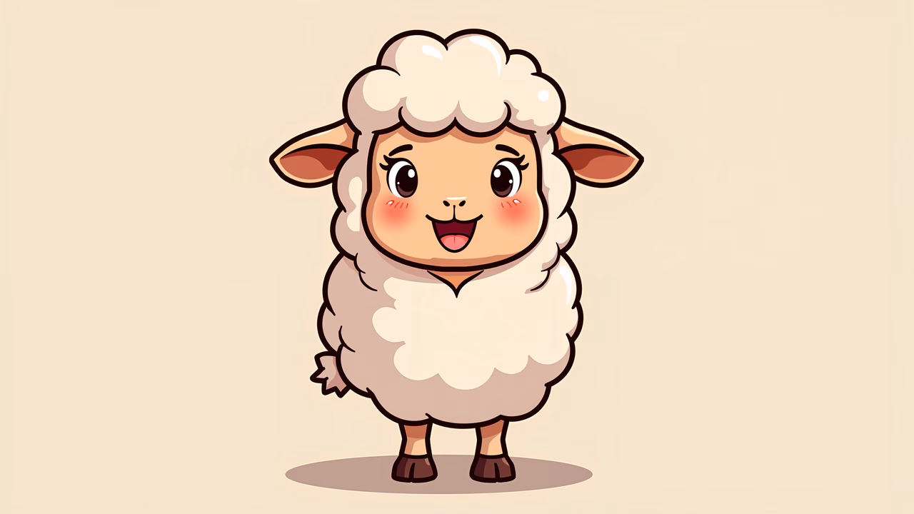A sweet, pastel-colored illustration of a smiling sheep.
