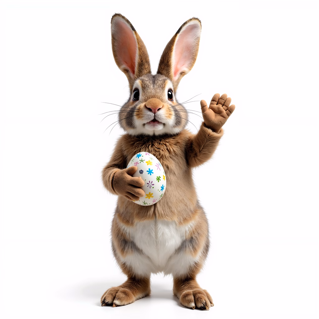 A cute Easter bunny holding a colorful egg, perfect for seasonal celebrations.