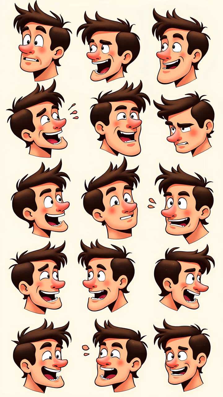 A collection of expressive faces in a cartoon style.