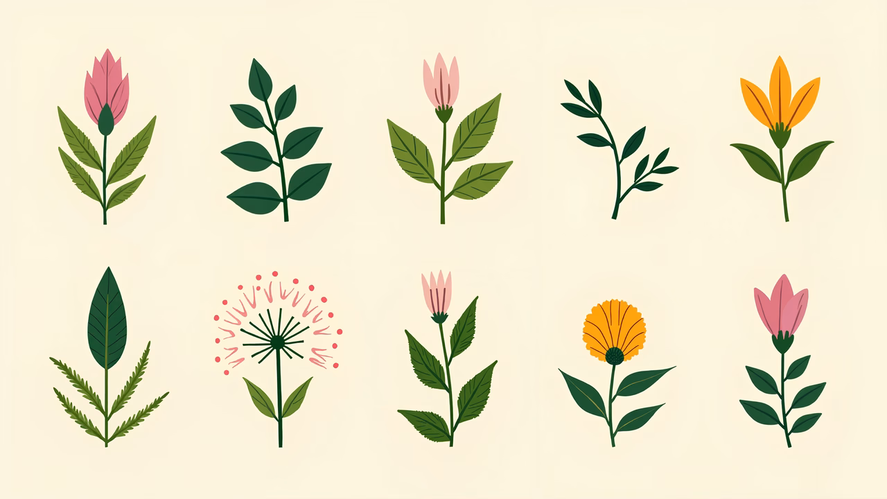Vibrant floral illustrations in a modern minimalist style.