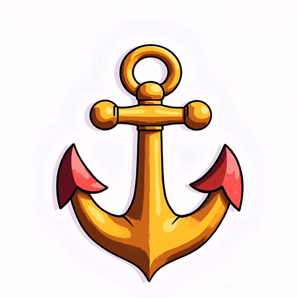 A golden anchor with red accents on a gradient background.