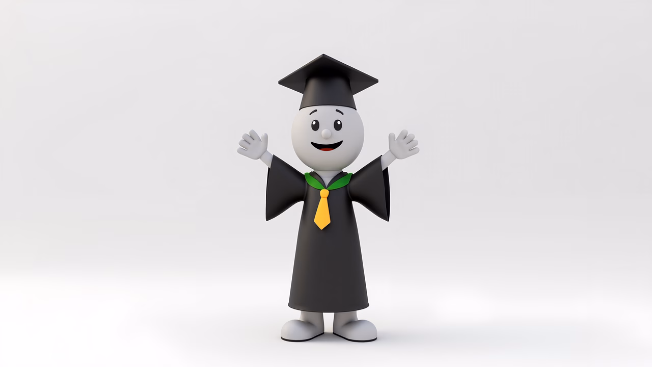 A joyful stick figure celebrating graduation in a minimalist style.