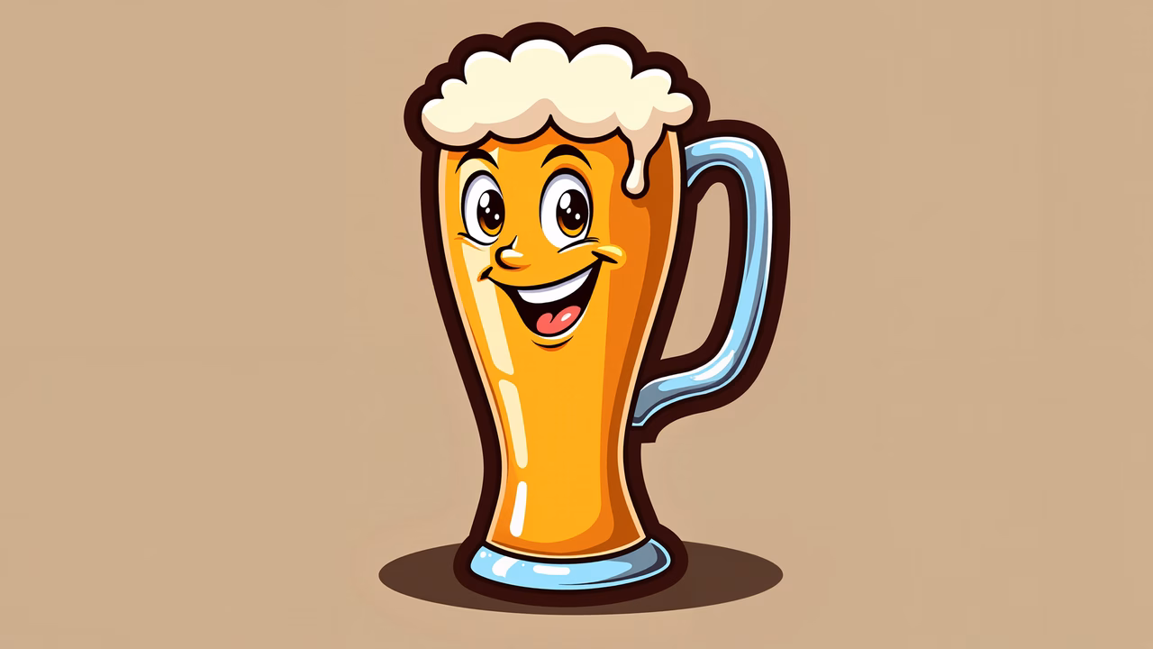 A smiling beer mug with frothy foam, perfect for a lighthearted vibe.