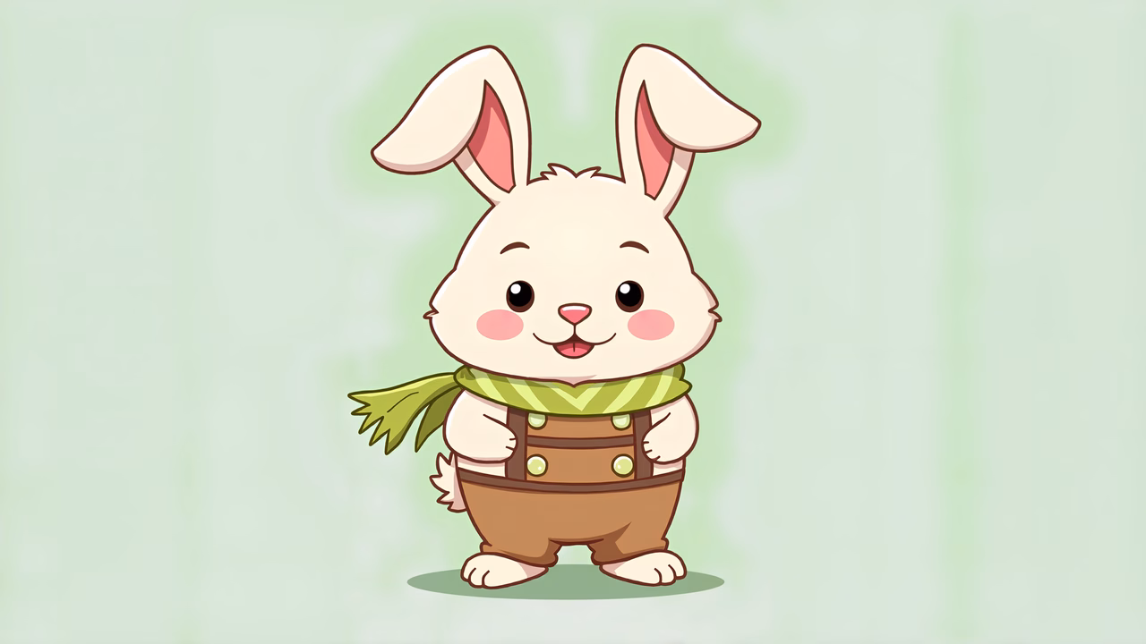 A cute Easter bunny in Lederhosen, dressed up for spring celebrations.
