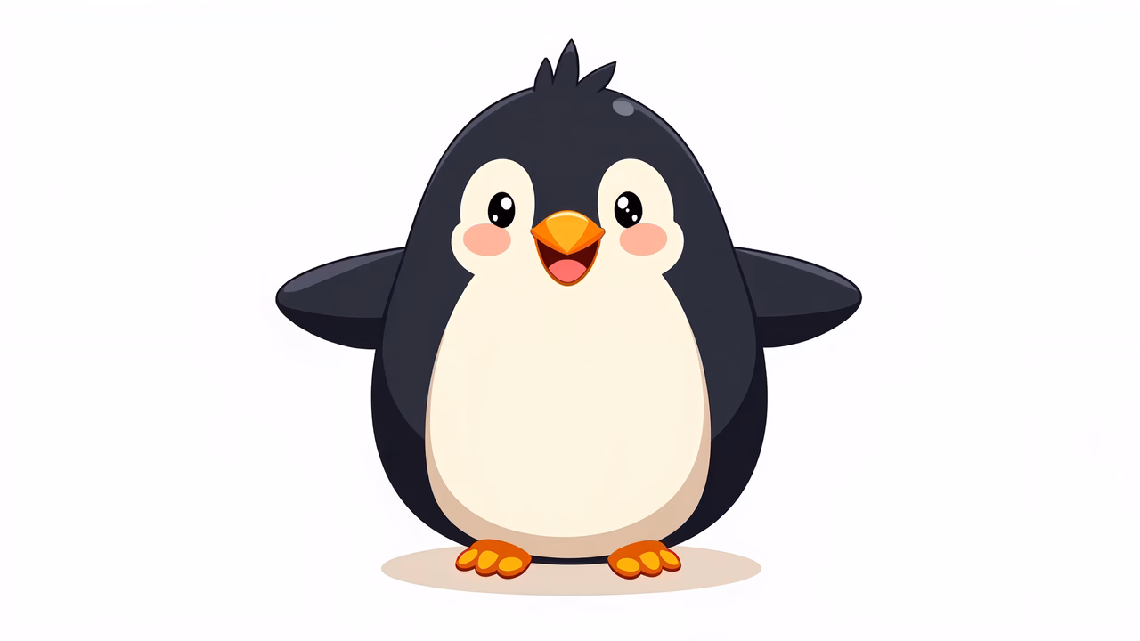 A cute penguin character with vibrant colors and a friendly expression.