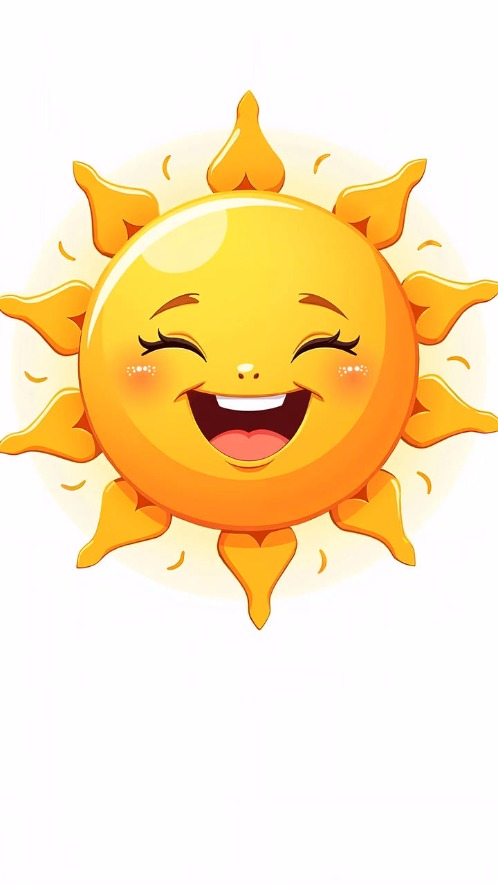 A bright, happy sun illustration conveying warmth and positivity.