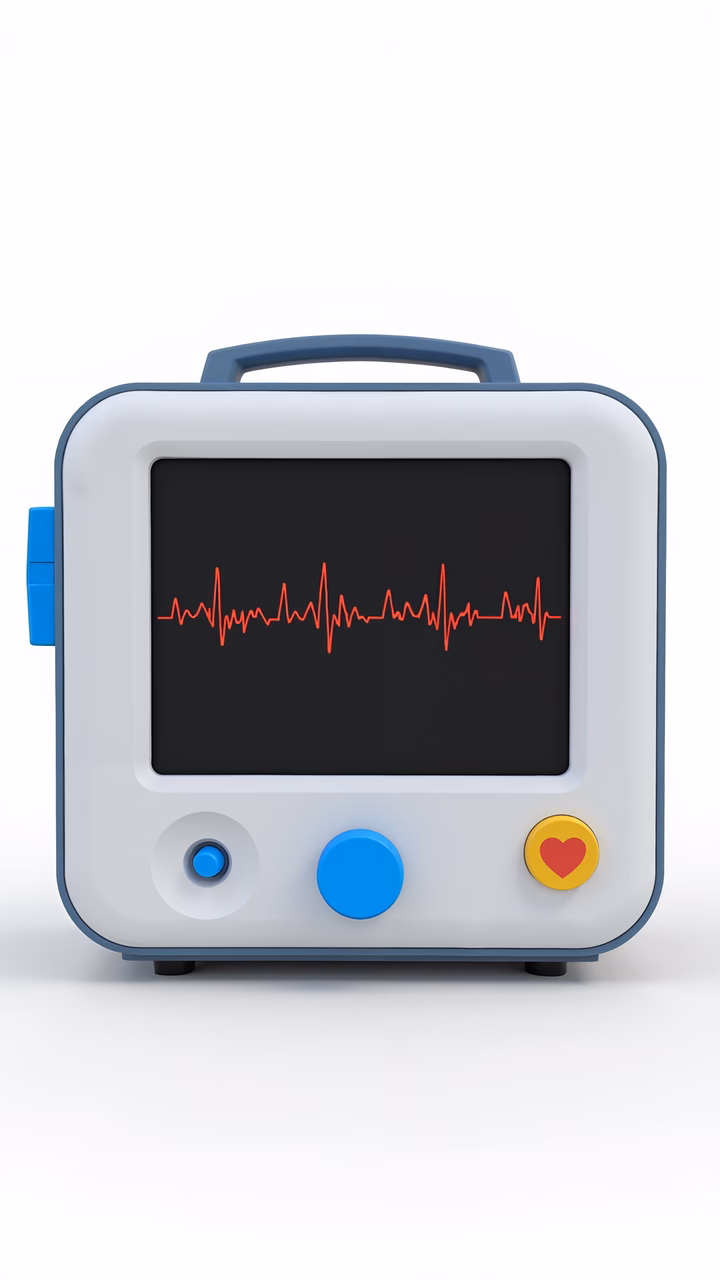 Compact heart monitor with digital heartbeat display, modern design, medical technology.