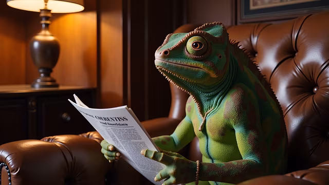 Iguana Reading Newspaper