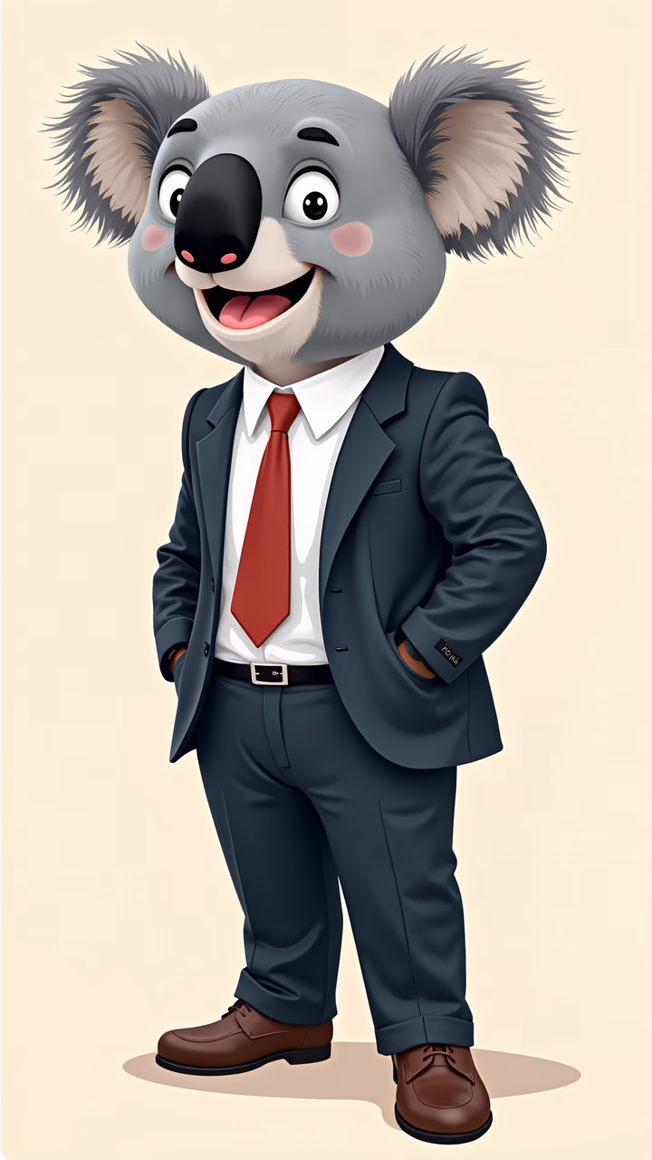 A cute koala in formal attire, blending professionalism with whimsy.