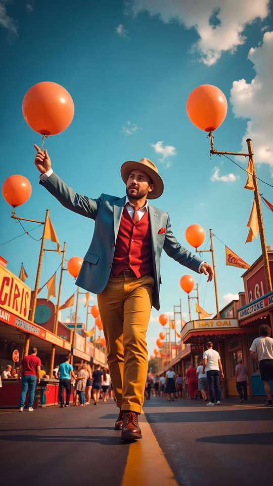 Man with Balloons at Carnival