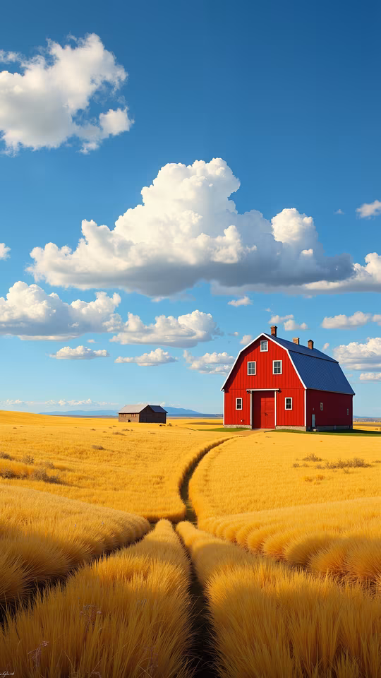 Red Barn in Golden Fields