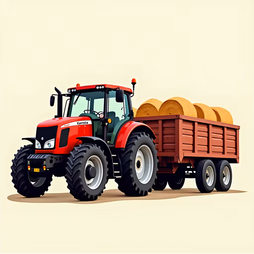 Red Tractor with Hay Bales