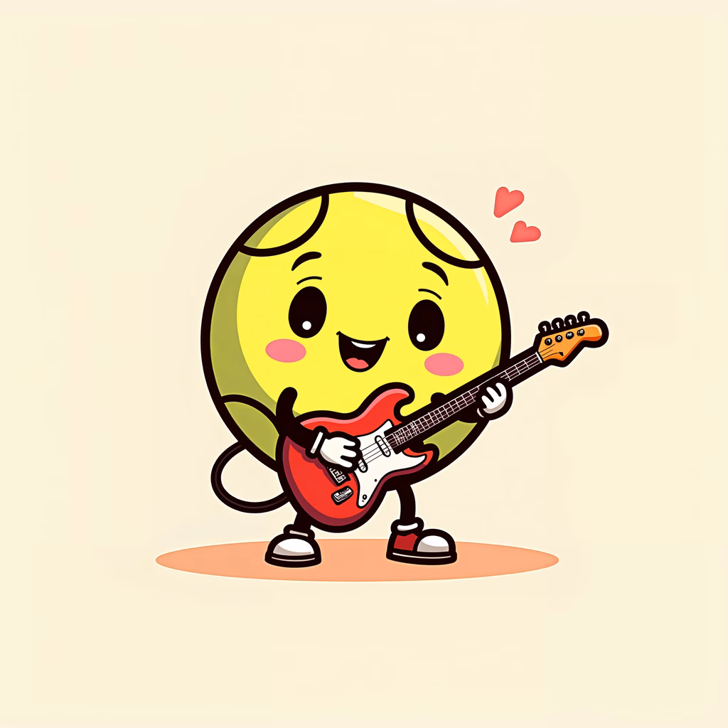 A joyful smiley playing guitar in a whimsical style.