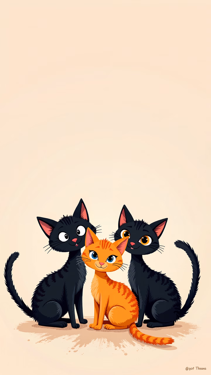 Three adorable cats in a cozy setting, perfect for pet lovers and art enthusiasts.