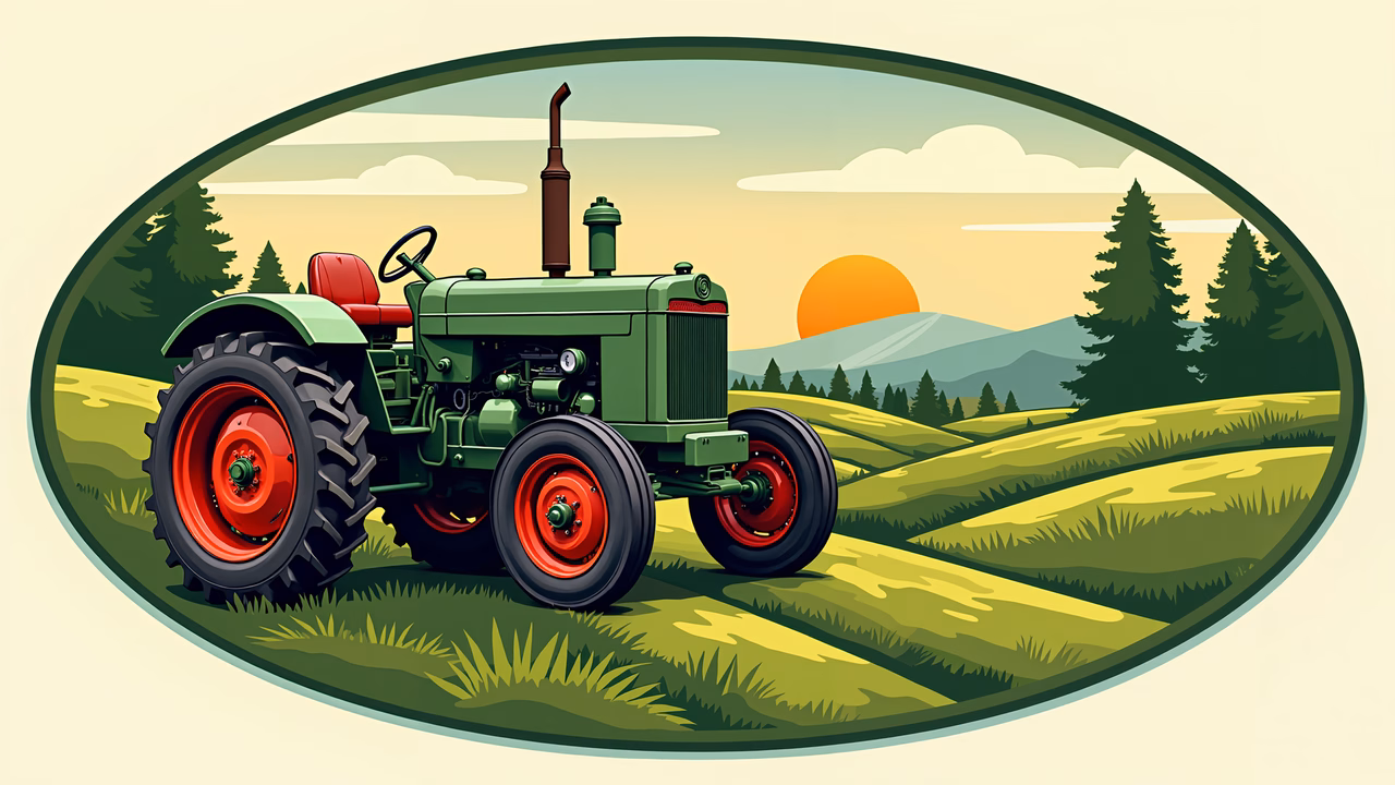 Vintage tractor in a pastoral setting, evoking nostalgia and tranquility.
