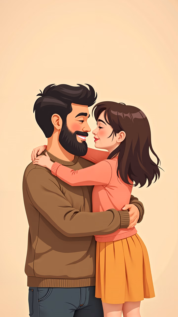 A tender embrace between two individuals, symbolizing love and affection.