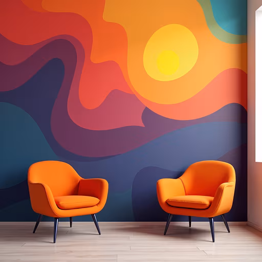 Abstract Wall Art with Orange Chairs