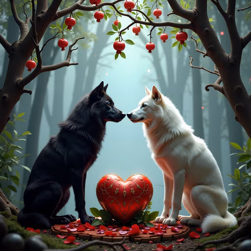 Black and White Wolves in Love