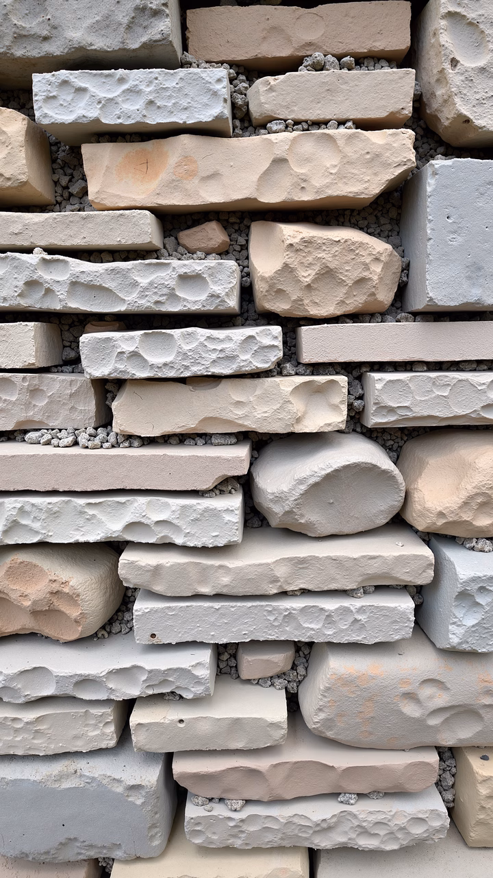 Close-up of textured brick wall in muted earth tones.