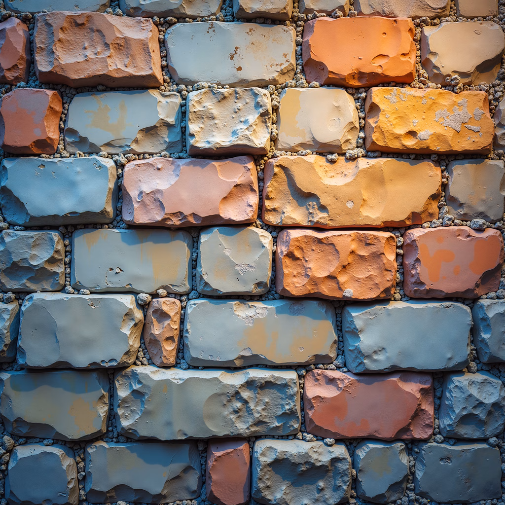 Close-up illustration of a textured brick wall with earthy tones and irregular shapes.