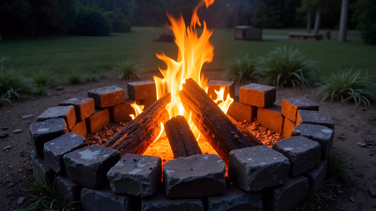 Warm campfire illustration, serene outdoor scene