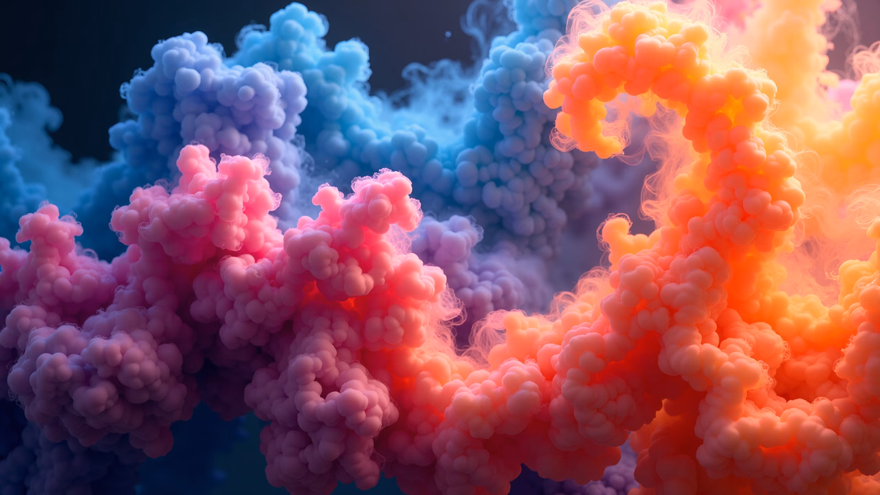 Vibrant pastel clouds in a whimsical abstract illustration.