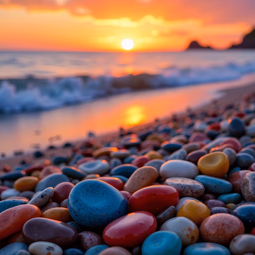 Colorful Pebbles at Sunset
