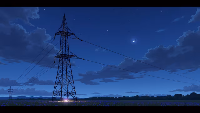 Electricity Tower Under the Night Sky