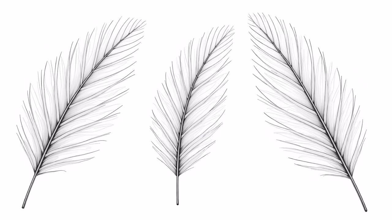Delicate black-and-white feather illustration, serene and elegant.