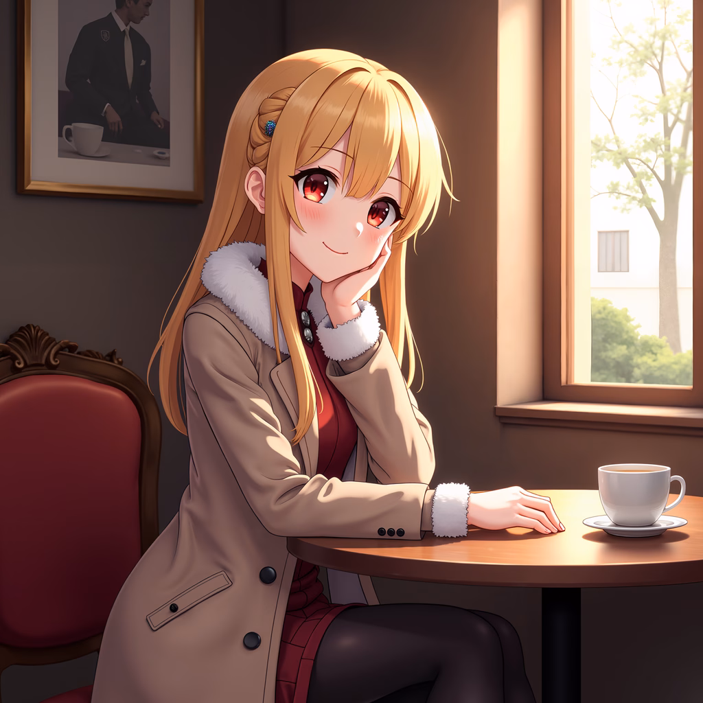 A girl in a cozy setting, enjoying a peaceful moment by the window.