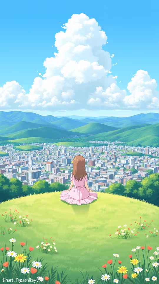 Girl Sitting on Hill