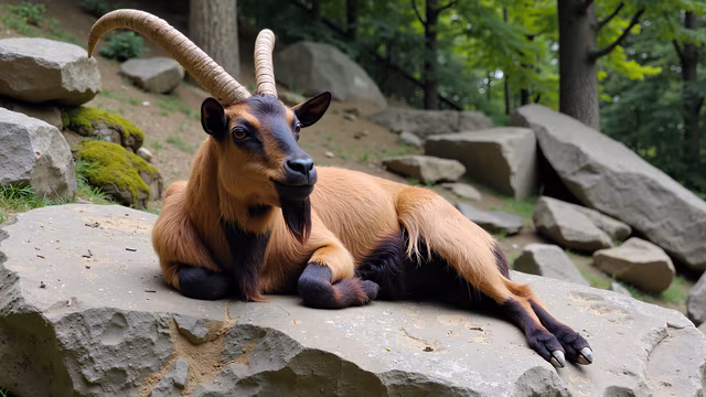 Goat Resting on Rocks