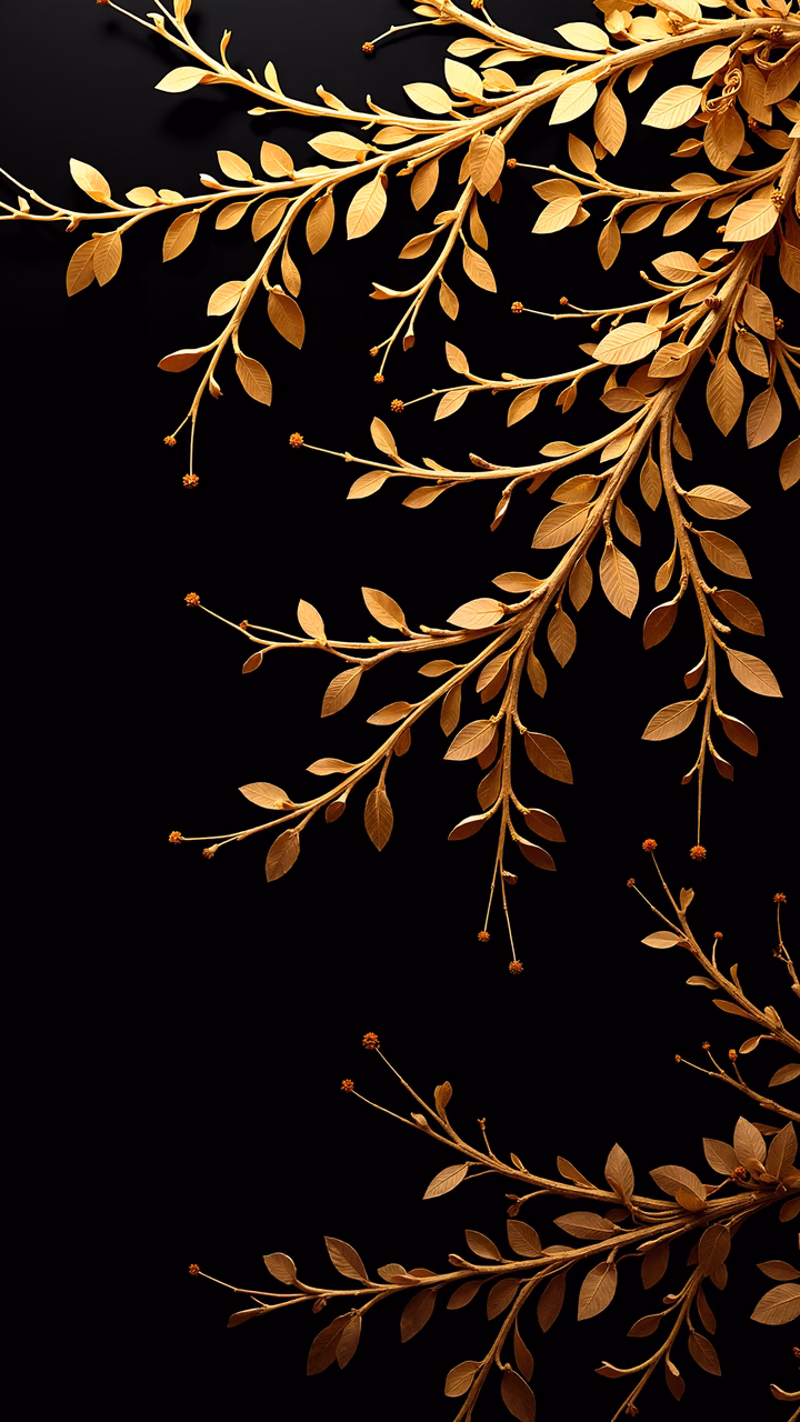 Elegant golden branches on a black background