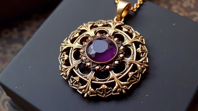 Golden Pendant with Purple Gem
