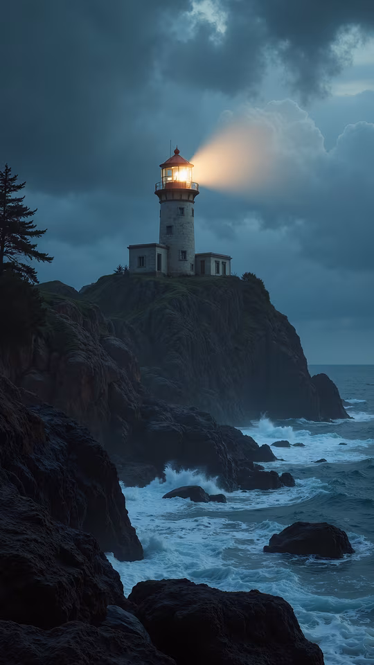 Lighthouse on Rocky Coast