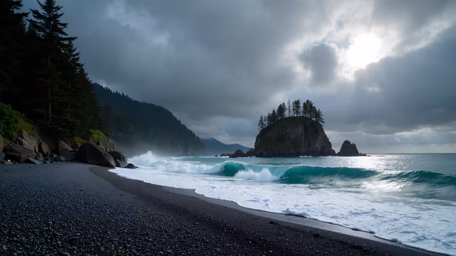 Ocean Wave on Rocky Beach
