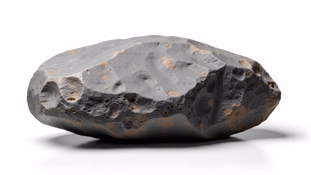 Realistic illustration of a textured rock with muted gray and brown tones.