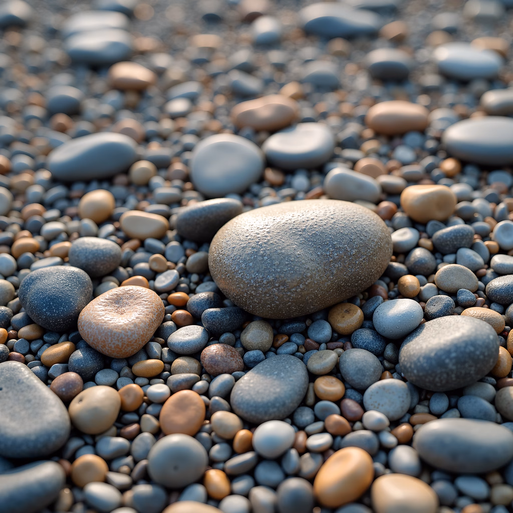 Close-up illustration of diverse rocks and pebbles in natural colors and textures.