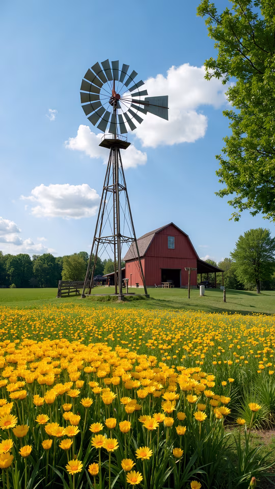 Rustic Windmill and Red Barn