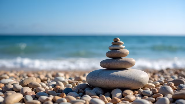 Stacked Pebbles on the Beach