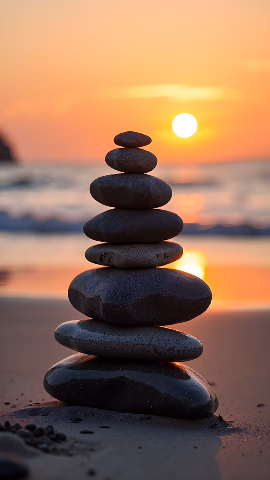 Stacked Stones at Sunset
