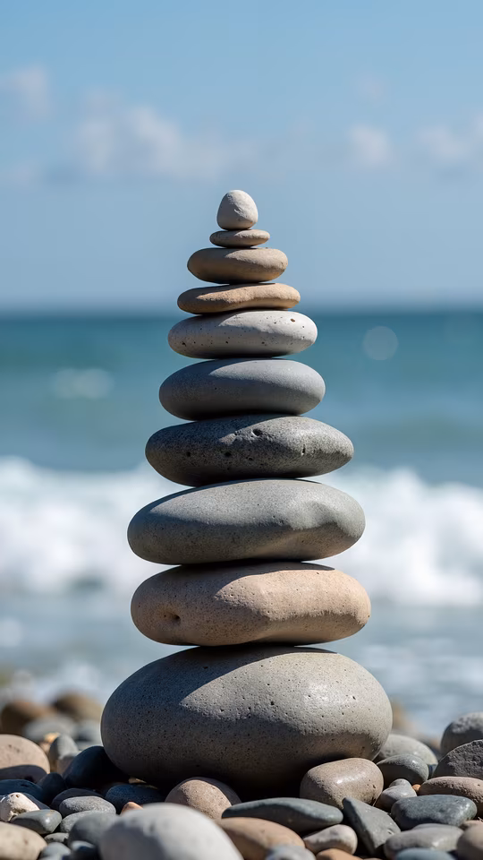Stacked Stones by the Sea