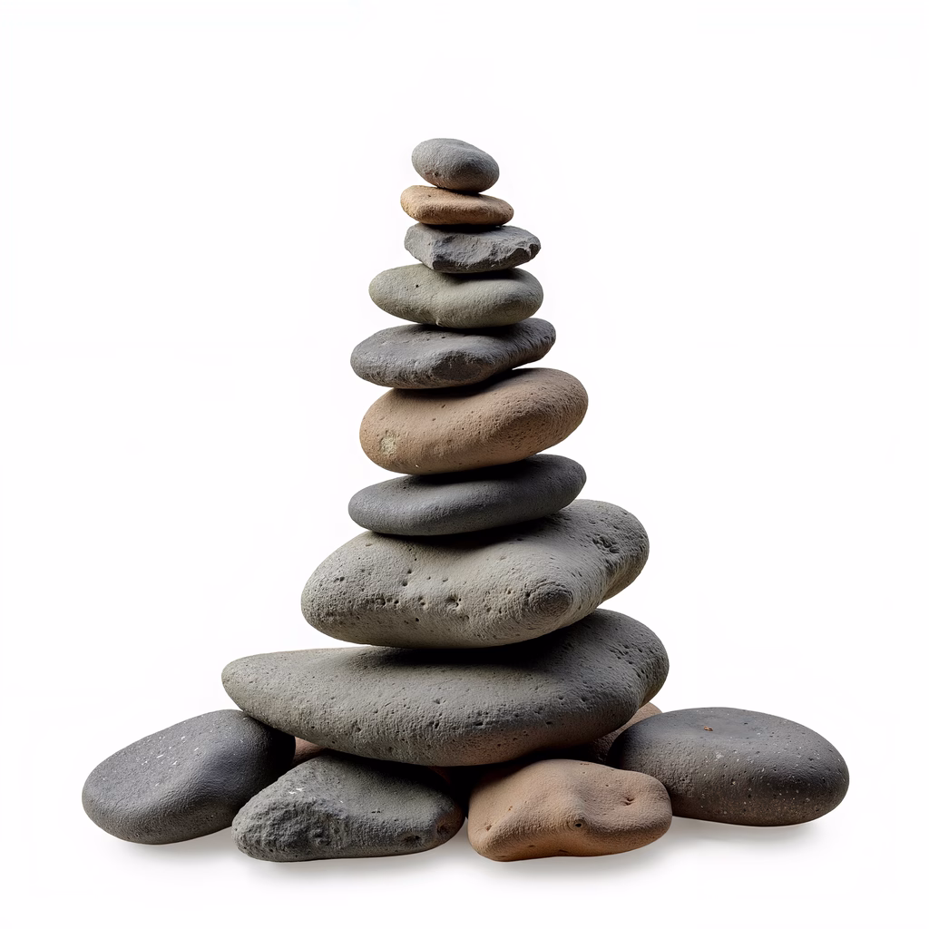 A balanced stack of stones in muted tones, evoking serenity and stability.